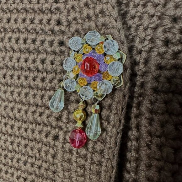 Cynthia Steffe Cardigan Sweater Brown Knit Crocheted Embellished Buttons‎ XS - Picture 4 of 8